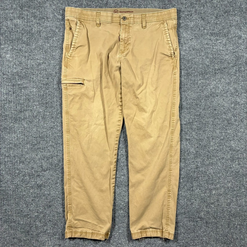 Weatherproof Mens Chino Pants 36x30 Dark Sand Strech Zip Pocket Outdoor Mid Rise